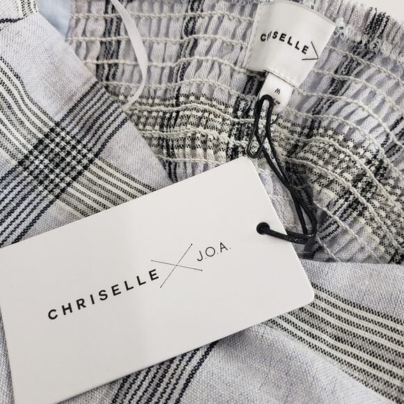 NEW!! Chriselle X J.O.A. SIZE M Off The Shoulder Plaid Gray Blue Blouse Top - Picture 9 of 14